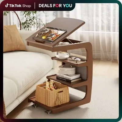ăEco-FriendlyăRolling Side Table â Solid Wood Mobile Side Table with Wheels, Adjustable Sofa Table for Living Room, Bed...