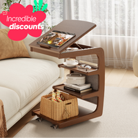 【Summer】Rolling Side Table – Solid Wood Mobile Side Table with Wheels, Adjustable Sofa Table for Living Room, Bedroom, ...