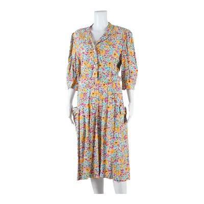 Womens A-Line Dress Orange Viscose Floral Short Sleeve Midi M
