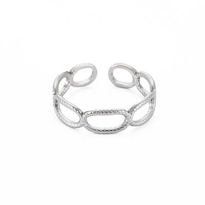 Non-Tarnish 304 Stainless Steel Open Oval Wrap Cuff Ring for Women