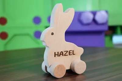Wooden Toy Car - Rabbit - Personalized - Handmade Montessori Toy