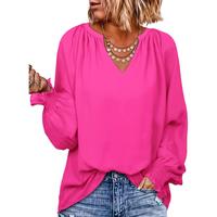Dokotoo Women's Blouses 2025 Long Sleeve V Neck Casual Chiffon Top, Loose Fit, Comfortable 100% Polyester for Everyday Wear -...