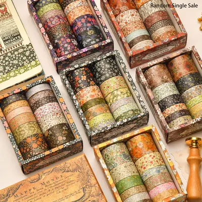 Random Color Washi Tape, 12 Rolls Flower Pattern DIY Retro Washi Tape, DIY Decorative Material for Scrapbooking Collage Journ...