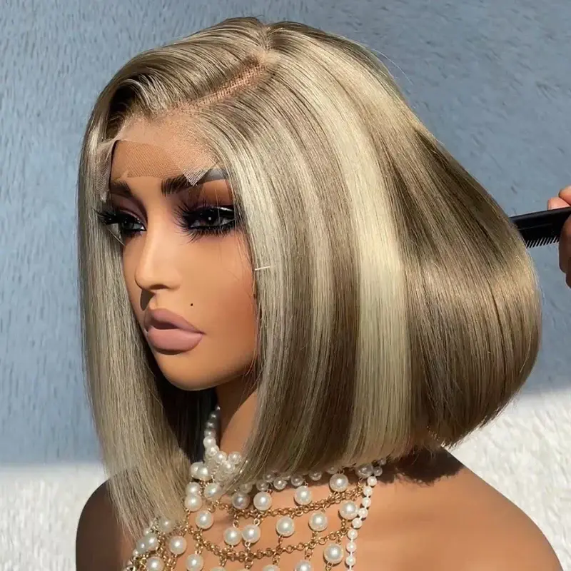 Blonde Balayage Bob Wig Pre Plucked Hairline Short Bob Human Hair Wig