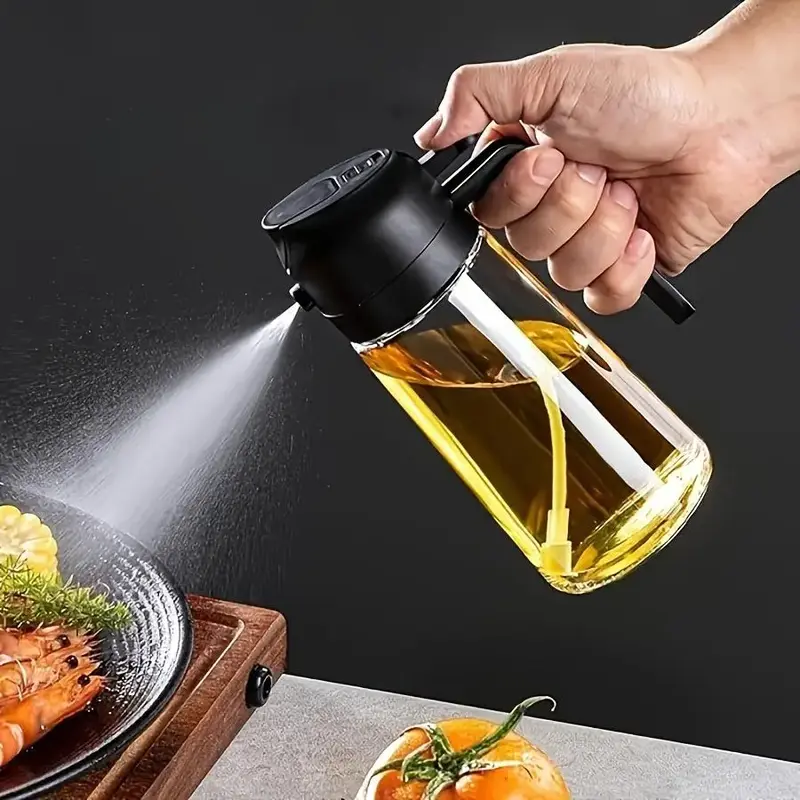 2 in 1 Oil Sprayer with Handle, 1 Count Portable Oil Dispenser, Oil Sprayer Bottle for Cooking, Barbecue, Air Fryer, Baking, ...