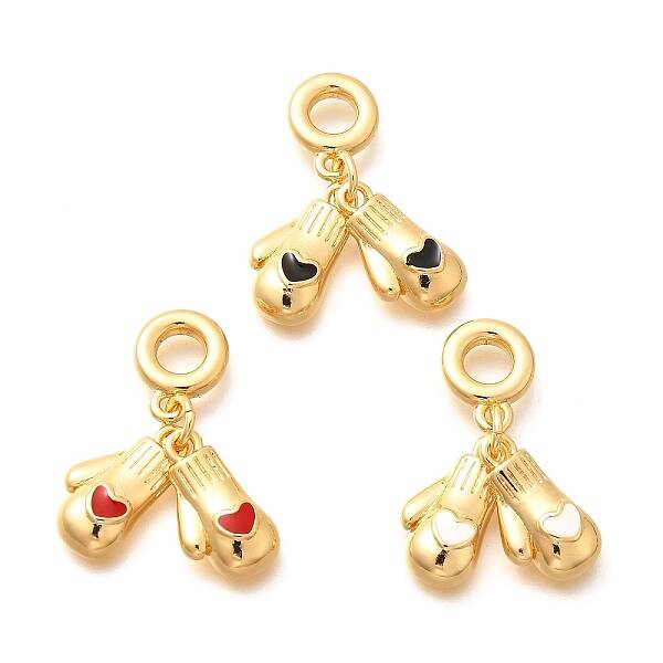 Brass Enamel Heart Gloves European Dangle Charms