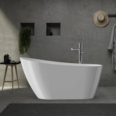 Garvee SZ2 67 Freestanding Soaking Tub in Sloped Lumbar Support Design with Chrome Overflow and Drain, cUPC Certified, Whit...
