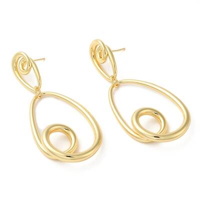 Teardrop Brass Dangle Stud Earrings