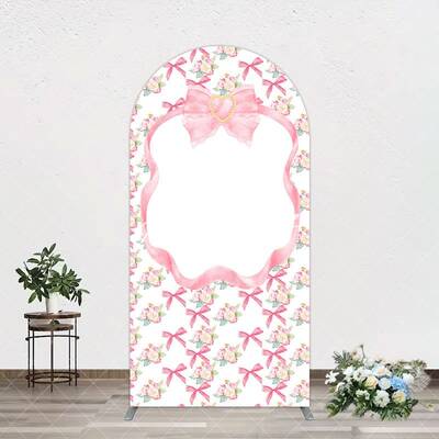 Aperturee Fairy Pink Bow Tie Floral Birthday Arch Backdrop, 1.6X4FT(0.5X1.2M), 38.18 USD, arch backdrop kit, YMGD9M85-A