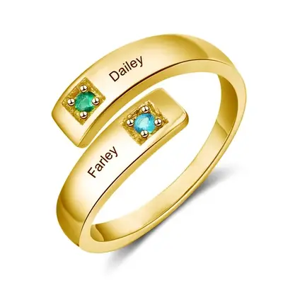 10K Gold Round Cubic Zirconia Personalised Birthstone Engraving Ring For Women