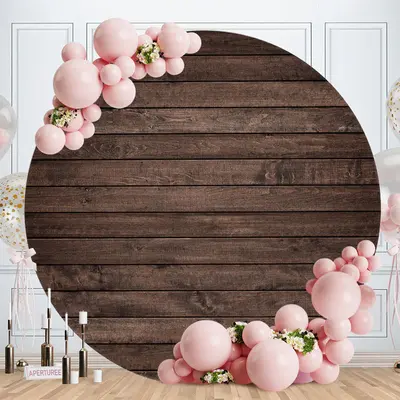 Aperturee Simple Circle Brown Wooden Backdrop For Birthday Party