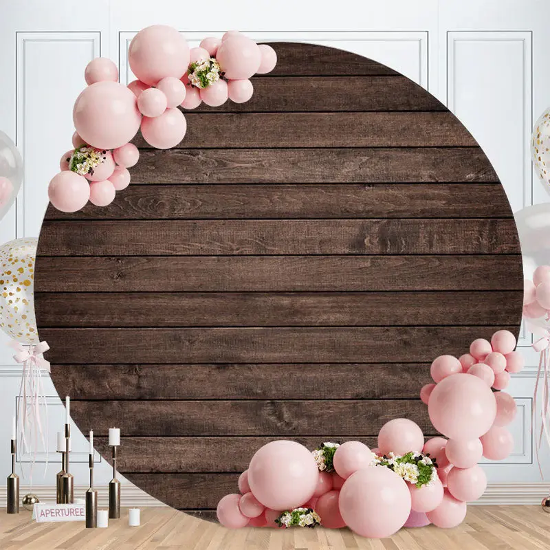Aperturee Simple Circle Brown Wooden Backdrop For Birthday Party