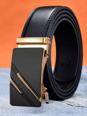 Men's Simple Style Plain Color Business PU Leather Belts As Gift, Trendy Casual Adjustable Waist Belt, Clothes Accessories fo...