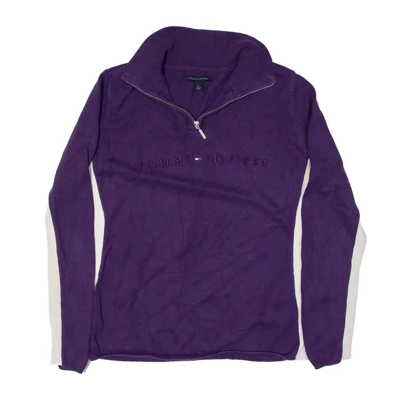 TOMMY HILFIGER Jumper Purple Tight Knit 1/4 Zip Womens M