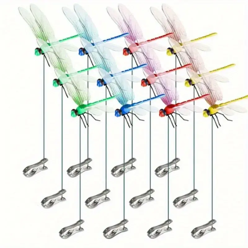 4PCS Outdoor Dragonfly Rod Clip, Garden Metal Dragonfly Clip. Natural Organic Concept, 3D Dragonfly Garden Decoration, Creati...