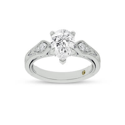 Vesta Vintage Inspired Pear Shape  Lab Grown Diamond Engagement Ring | 14K White Gold 2 1/4 CT. TW.