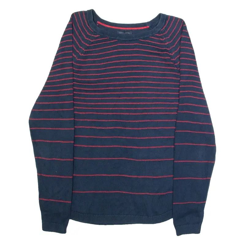 TOMMY HILFIGER Mens Patterned Jumper Blue Striped Tight Knit XL