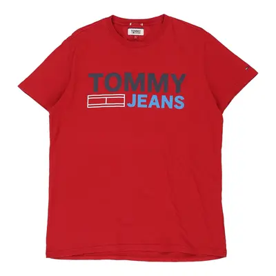 Tommy Jeans Spellout T-Shirt - Large Red Cotton