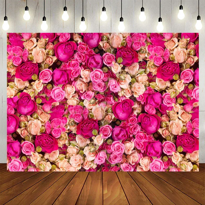 Aperturee Rose Red Pink Floral Birthday Backdrop For Girl