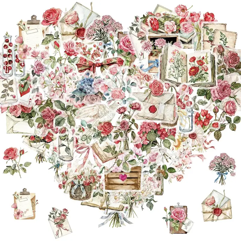 Flower & Letter Pattern Sticker, 50pcs/set Waterproof Self Adhesive Decor Paper, Decor Sticker for Gift Greeting Card & Water...