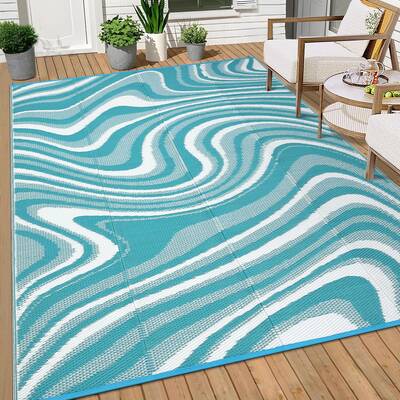 Garvee Large Modern Outdoor Rug 9x12 Waterproof Reversible Polypropylene Durable UV-Resistant Lightweight Patio Deck Camping