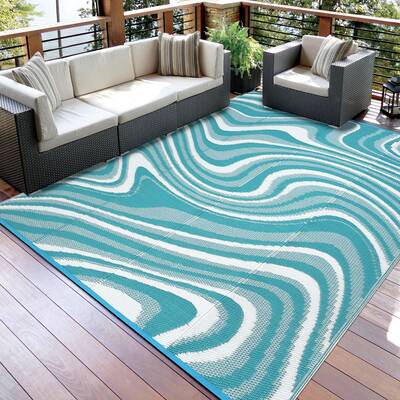 Garvee Large Modern Outdoor Rug 9x12 Waterproof Reversible Polypropylene Durable UV-Resistant Lightweight Patio Deck Camping
