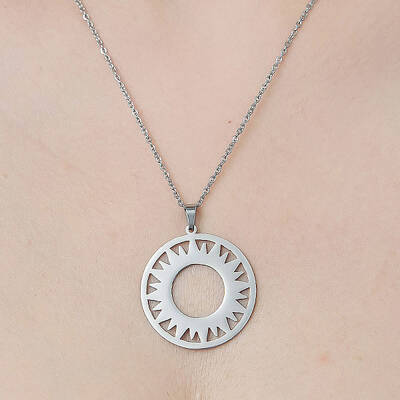 Non-Tarnish 201 Stainless Steel Hollow Sun Pendant Necklace