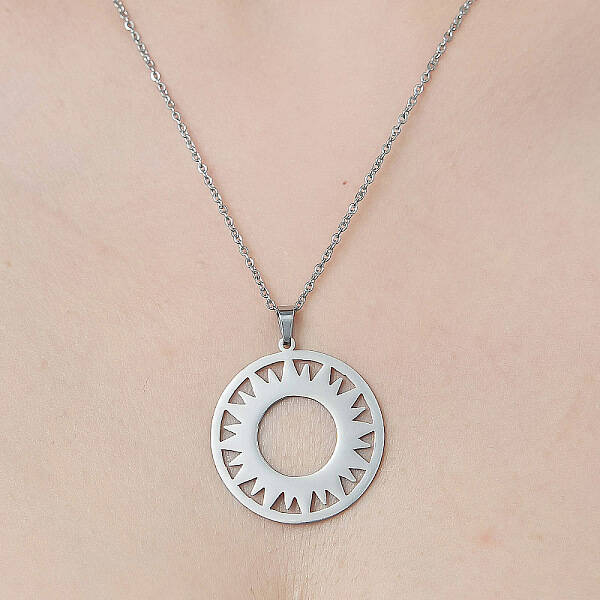 Non-Tarnish 201 Stainless Steel Hollow Sun Pendant Necklace