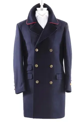 Wool Double Breasted Red Line Topcoat - Blue