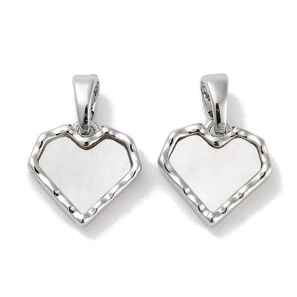 Brass Pave Natural Shell Heart Charms