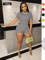 Women's Solid Round Neck Tee & Shorts Two-piece Set, Going Out Sets, Chic Casual Fashion Cozy Breathable Two Piece Outfits f...