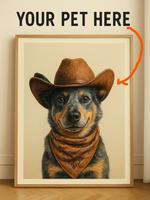 Custom Dog Cowboy Cowgirl Hat Print, Personalize Dog and Mallard Duck Drink Beer vintage poster, Funky Western Wall Art, Uniq...