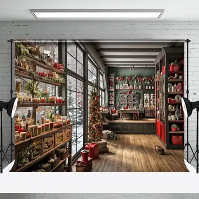 Shop Scene Storage Racks Christmas Photo Backdrop - Aperturee