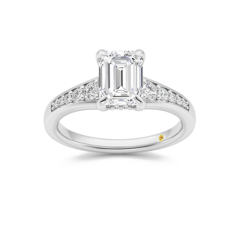 Bloom Tapered Pavé Set Hidden Halo Emerald Cut Lab Grown Diamond Engagement Ring | 10K White Gold 3 1/2 CT. TW.