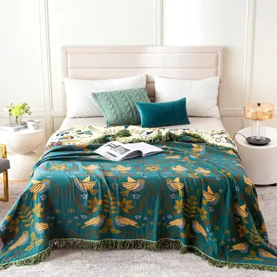 Boho Style Floral Print Travel Blanket, 1 Count Valentine's Day Soft Lightweight Bohemian Style Blanket for Sofa, Bed, Home D...