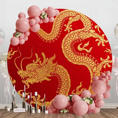 Gold Dragon Circle Happy Chinese New Year Backdrop - Aperturee