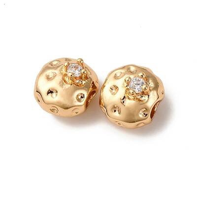 Brass Micro Pave Clear Cubic Zirconia Beads