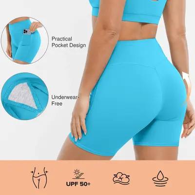 BRXL Women's 5 Inch Inseam Biker Shorts with Pockets High Waist Buttery Soft Yoga Athletic Gym Running Volleyball Spandex Sho...