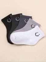 Boy's Cartoon Smile Face Pattern Crew Socks, Cute Casual Soft Comfortable Breathable Fashion Boys Socks for Daily Wear, Kid's...