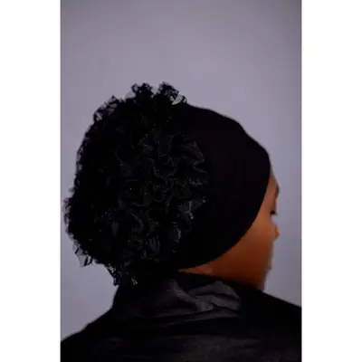 Non-Slip Cotton Hijab under Cap with Built-In Lace Volumizing Scrunchie - Classic Black