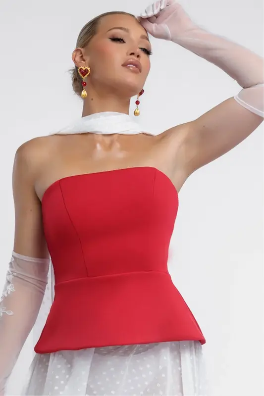 Goddiva Scuba Boobtube Peplum Hem Corset