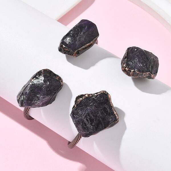 Natural Amethyst Beads Cuff Bangles