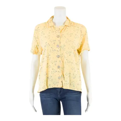 FREEPOINT STUDIO Button-Up Yellow Collared Floral Short Sleeve Womens S