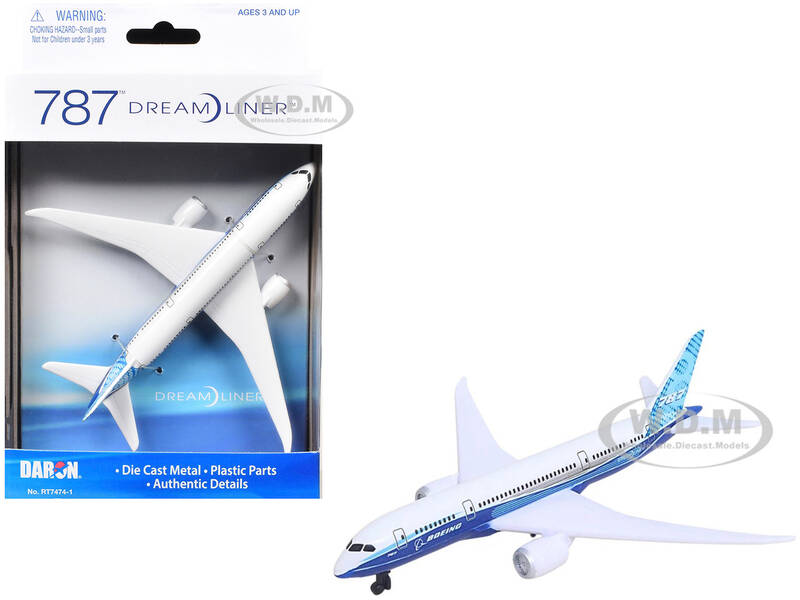 Boeing 787 Dreamliner Commercial Aircraft Boeing Livery White and Blue Diecast Model Airplane by Daron