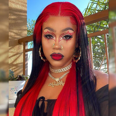 Red & Black Color Straight Color 13x4 Lace Front Wig | BGMgirl