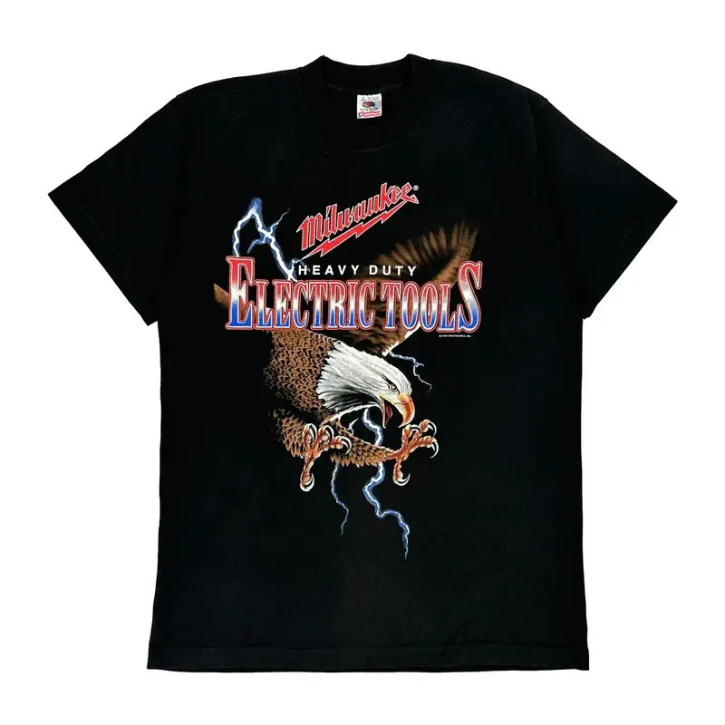 Single Stitch Electric Tools Fruit Of The Loom Graphic T-Shirt - Large Black Cotton