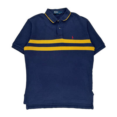 Polo By Ralph Lauren Striped Polo Shirt - Large Navy Cotton
