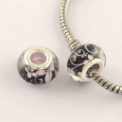 Large Hole Flower Pattern Resin European Beads