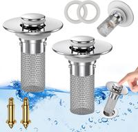 3 in 1 Drain plug, Sink Stopper, Strainer and Drain Combo, Stainless Steel Metal Pop Up Sink Stopper, Anti-Clogging Basket St...