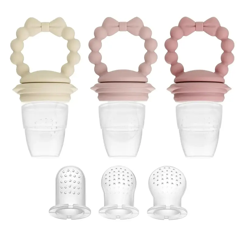 Baby Fruit Food Feeder Pacifier - 3 Pack Silicone Pouch, Teethers for 3-6-12 Months, BPA Free Mesh Feeder, Solid Food Essenti...